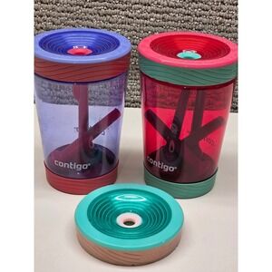 Contigo Kids Spill Proof Tumbler Straw 14oz Set of 2 Plus Extra Lid Purple Red